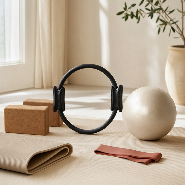 Pilates accessories on a mat