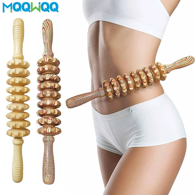 Wooden massage roller for body sculpting and fat loss