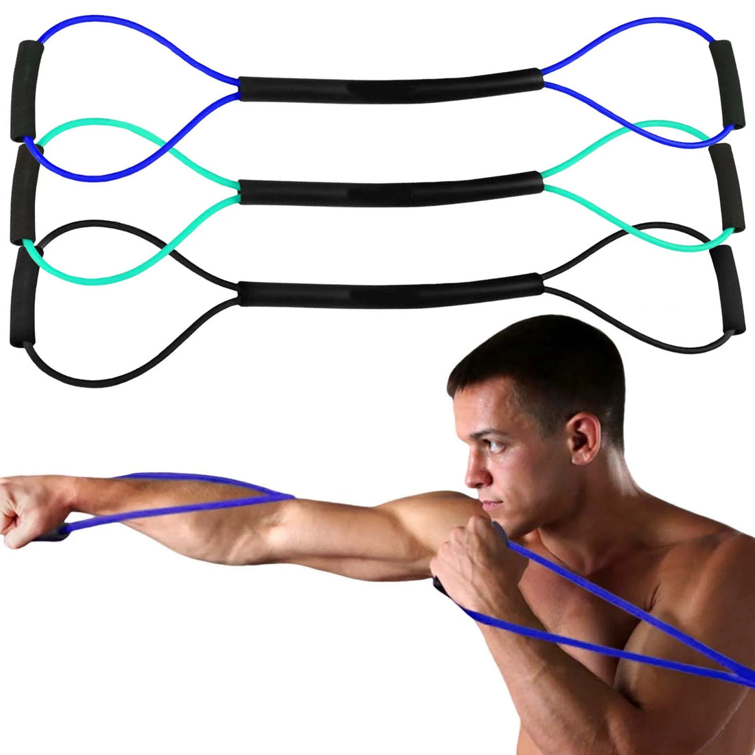Pilates resistance band with comfort handles for beginner full-body exercises