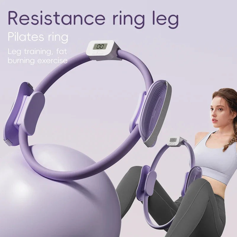 Pink Pilates fitness circle with non-slip handles for home workouts