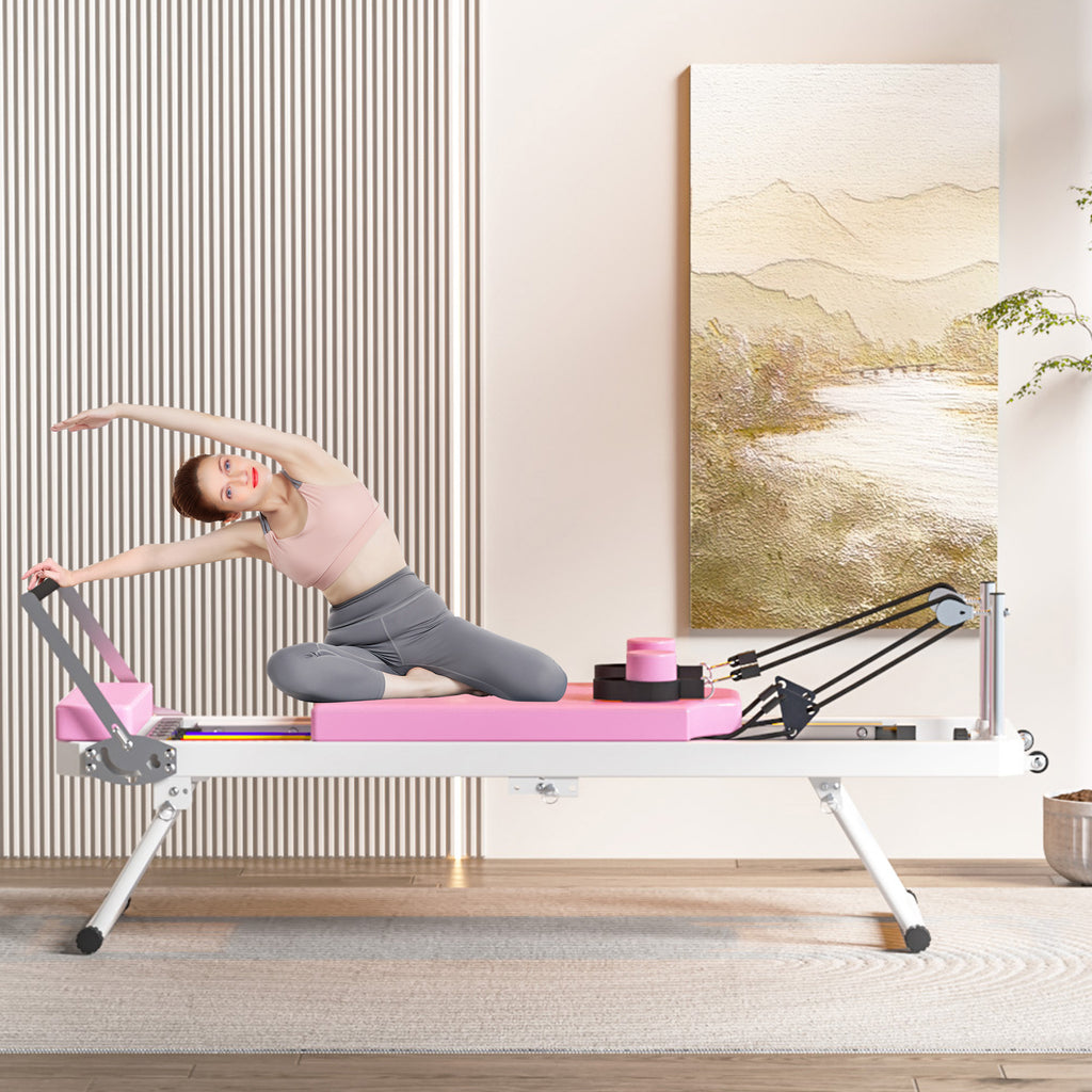 Foldable Pilates Reformer – Commercial-Grade Home & Studio Machine (Pink) product image
