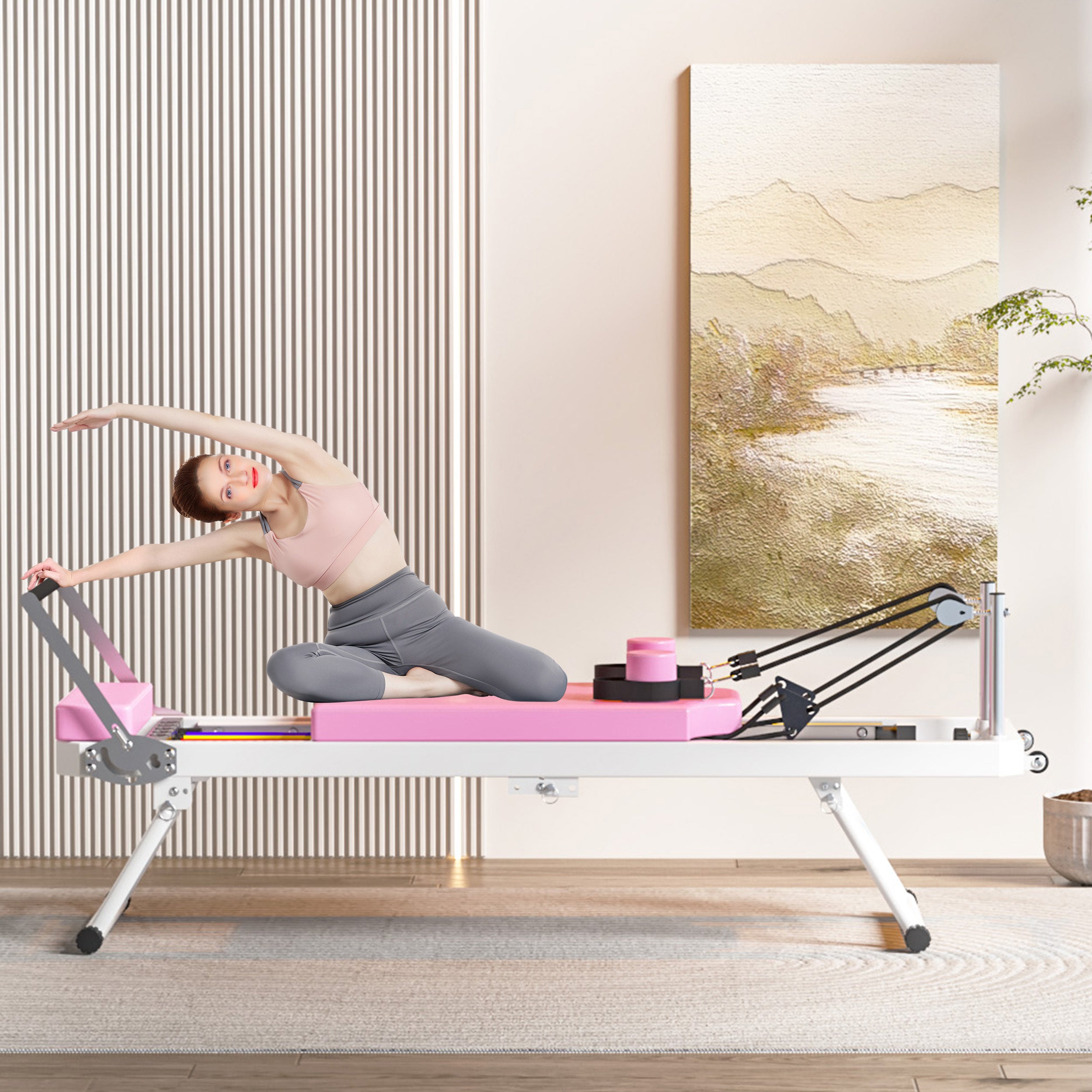 Foldable Pilates Reformer – Commercial-Grade Home & Studio Machine (Pink) product image