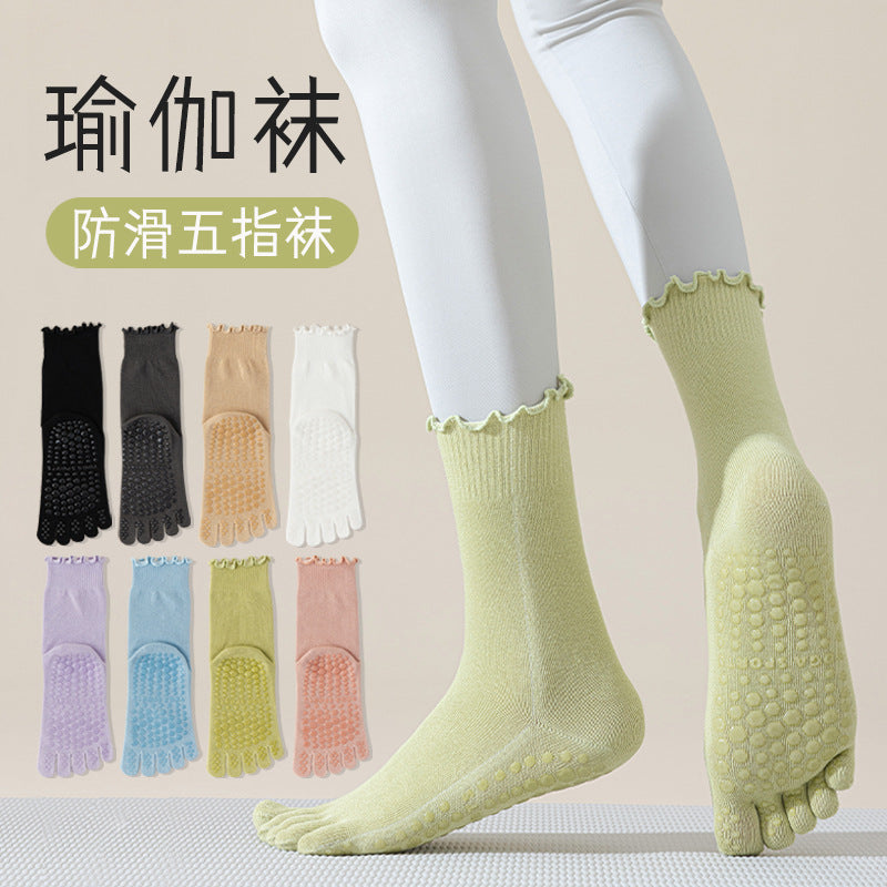 Lace Trim Five-Toe Grip Pilates Socks product image
