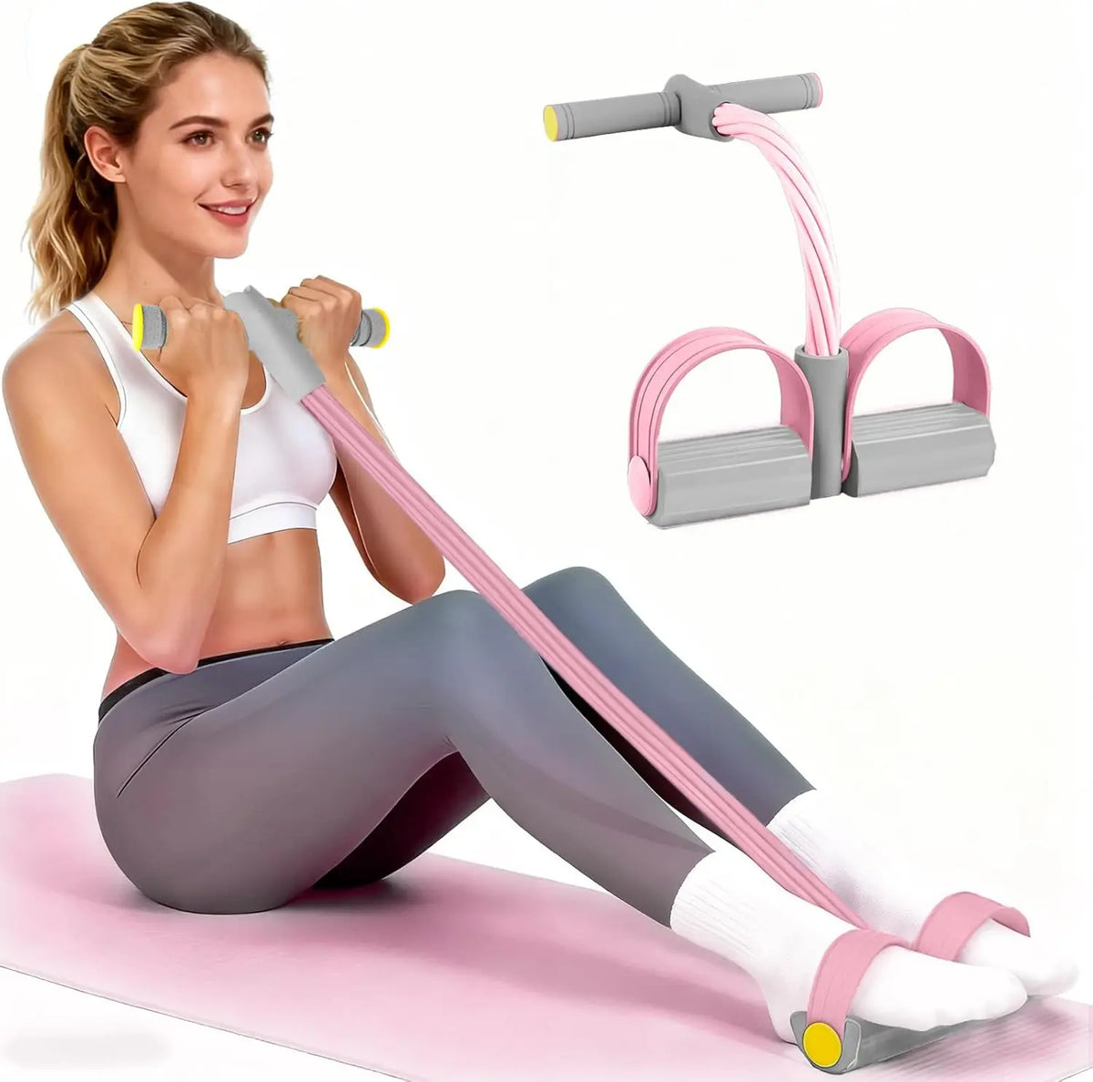 6-Tube Resistance Band Set with Foot Pedal – Natural Rubber Pull Rope for Pilates & Strength Training