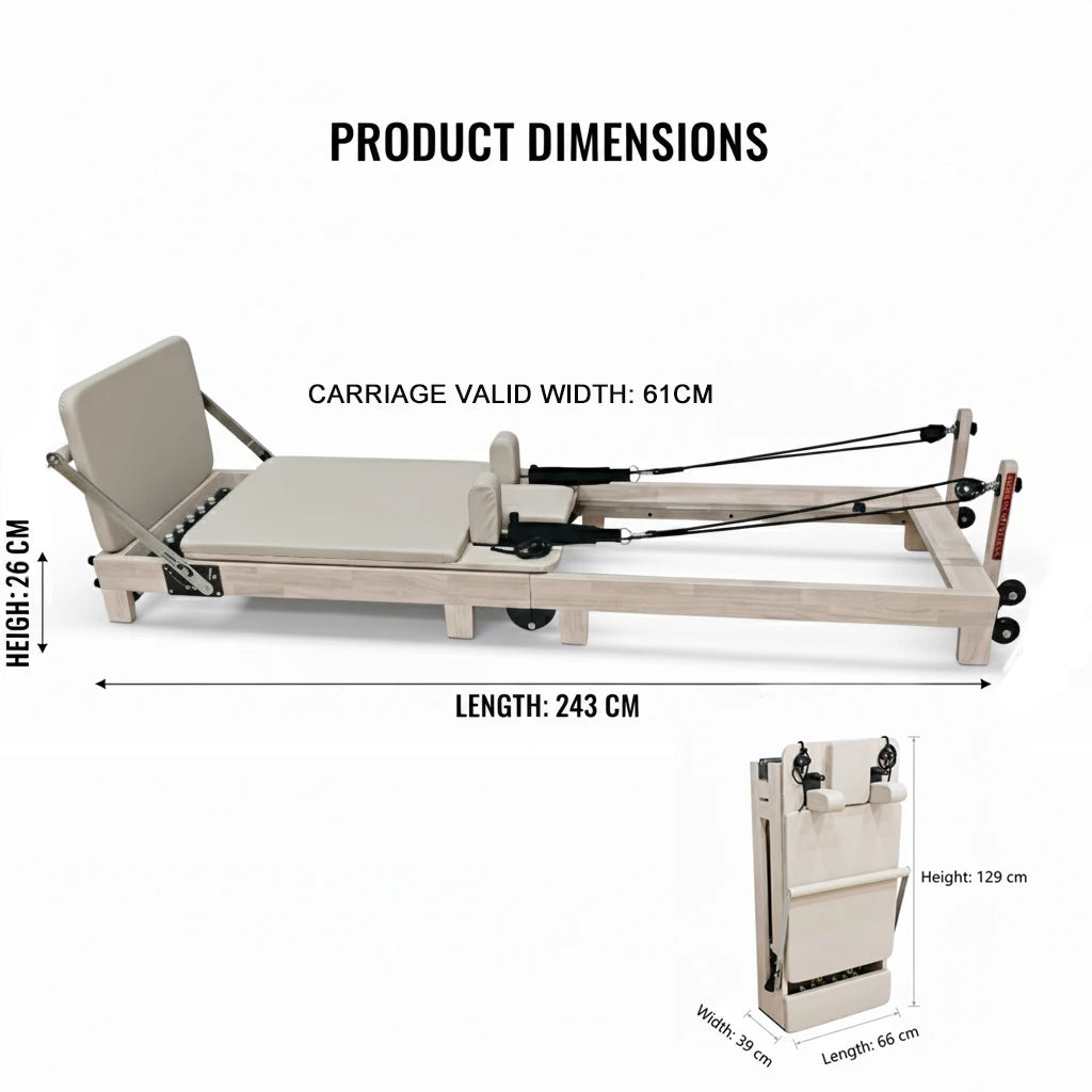 Wood Foldable Pilates Reformer – Natural Beech Home Studio Machine product image