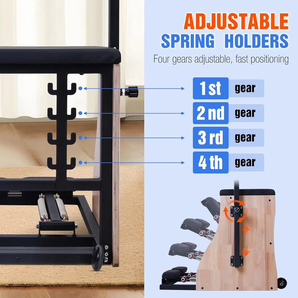 Pilates Combo Chair with Split Pedals & Handles – 4-Level Resistance, Solid Wood, 400 Lb Capacity