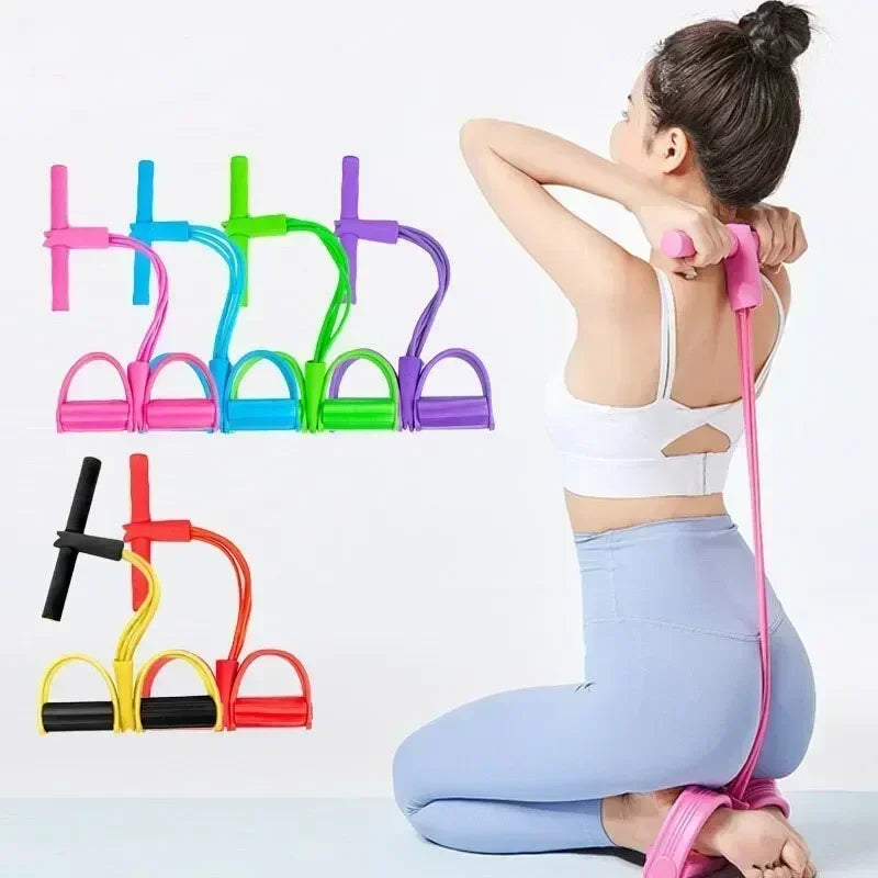 Pilates 4-Tube Elastic Pedal Puller Resistance Band – Portable Full-Body Fitness & Cardio Training