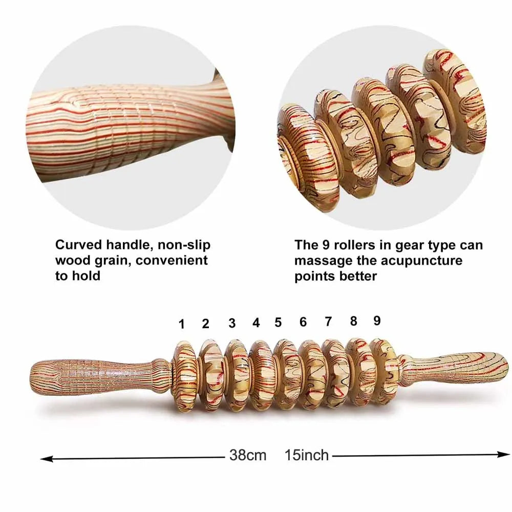 9-Roller Wooden Body Massager – Anti-Cellulite Massage Tool product image