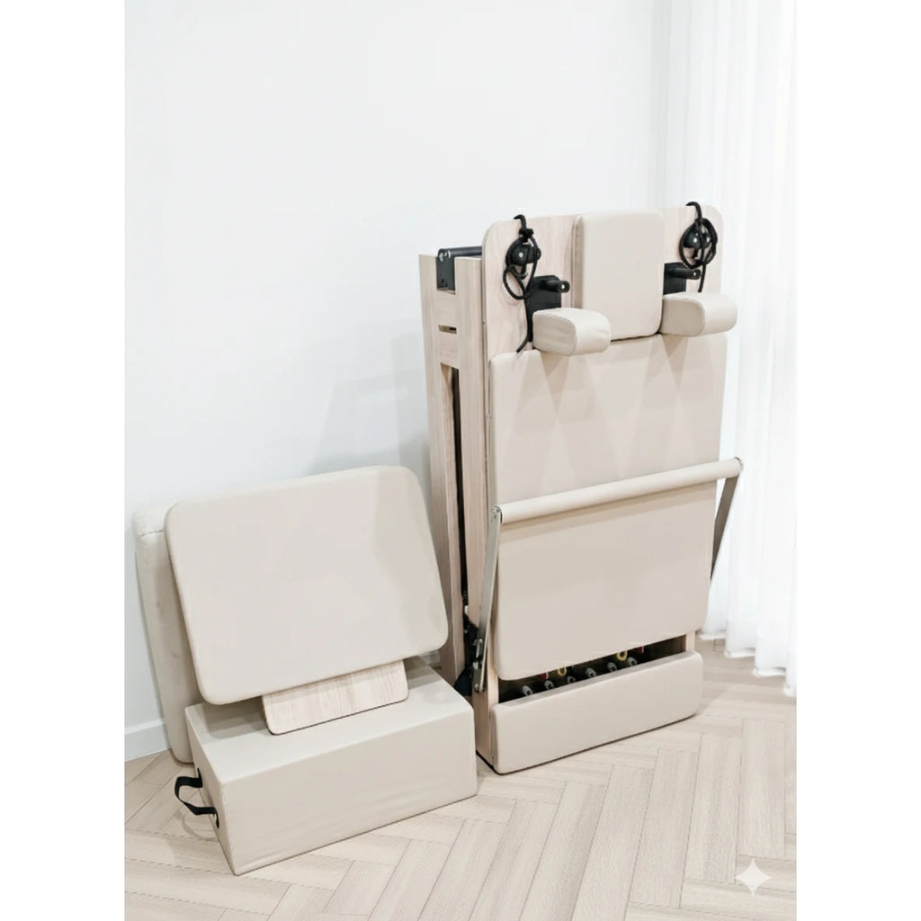 Wood Foldable Pilates Reformer – Natural Beech Home Studio Machine product image