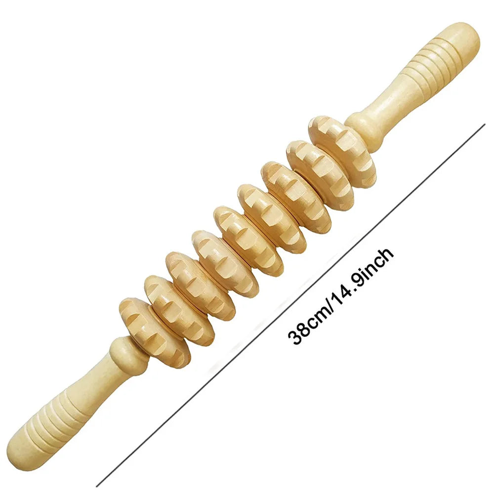 9-Roller Wooden Body Massager – Anti-Cellulite Massage Tool product image