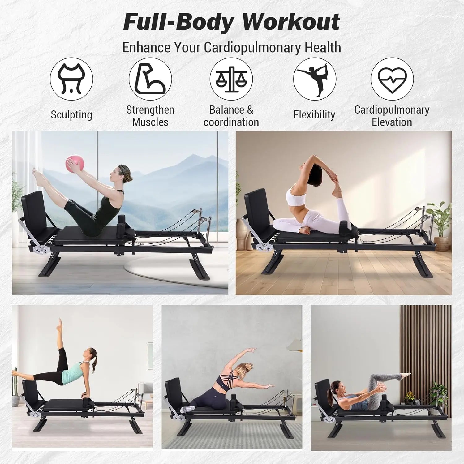 Adjustable Jump Board Pilates Reformer – Foldable Home Studio Machine product image
