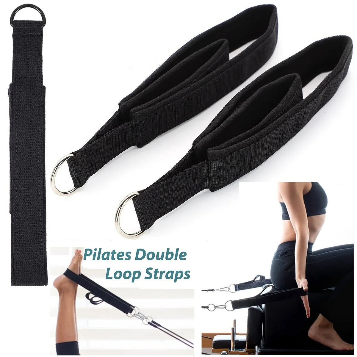 Pilates Double Ring Ankle Strap – Elastic Stretch Cord for Reformer Bed, Yoga & Resistance Training