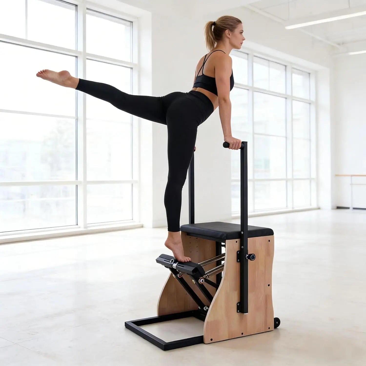 Pilates Combo Chair with Split Pedals & Handles – 4-Level Resistance, Solid Wood, 400 Lb Capacity