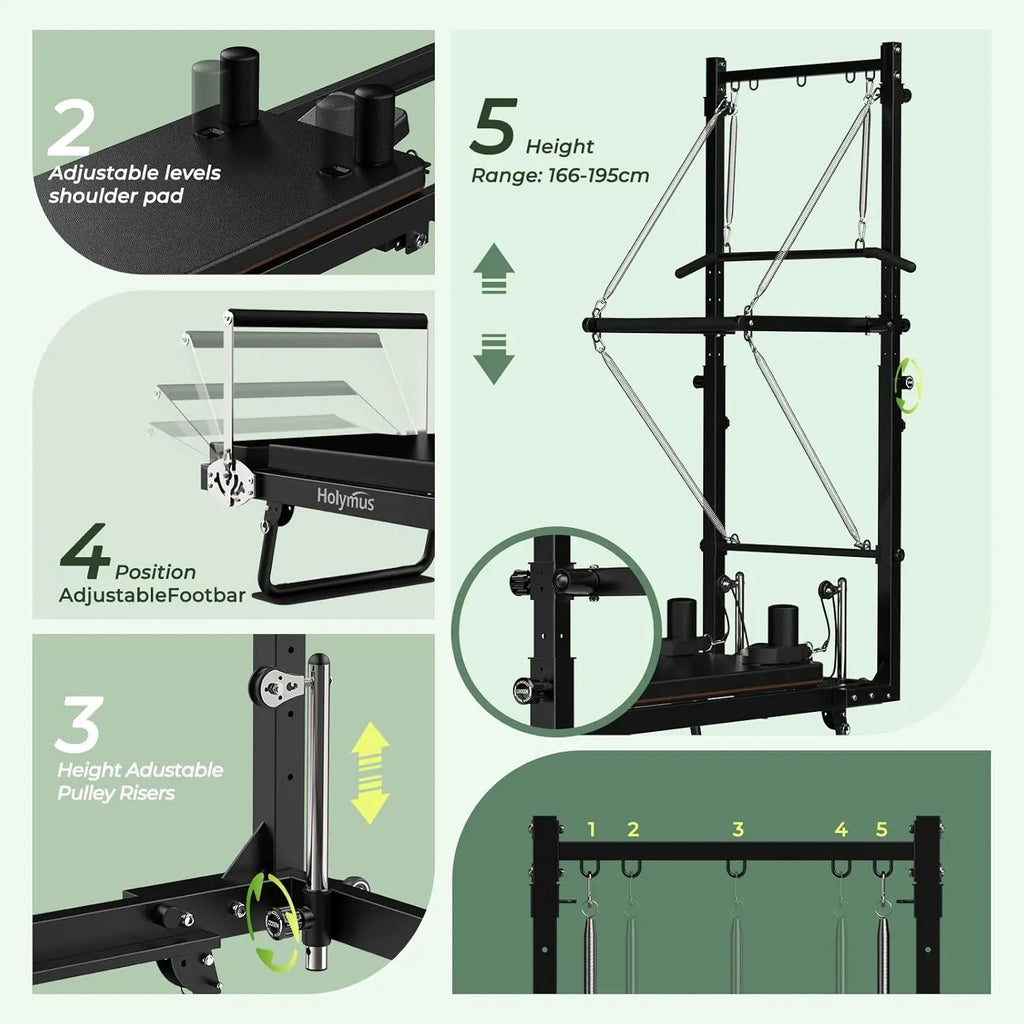 93" Foldable Pilates Reformer with Tower System – 3-in-1 Reformer/Tower/Cadillac, 500 Lb Capacity, Space-Saving