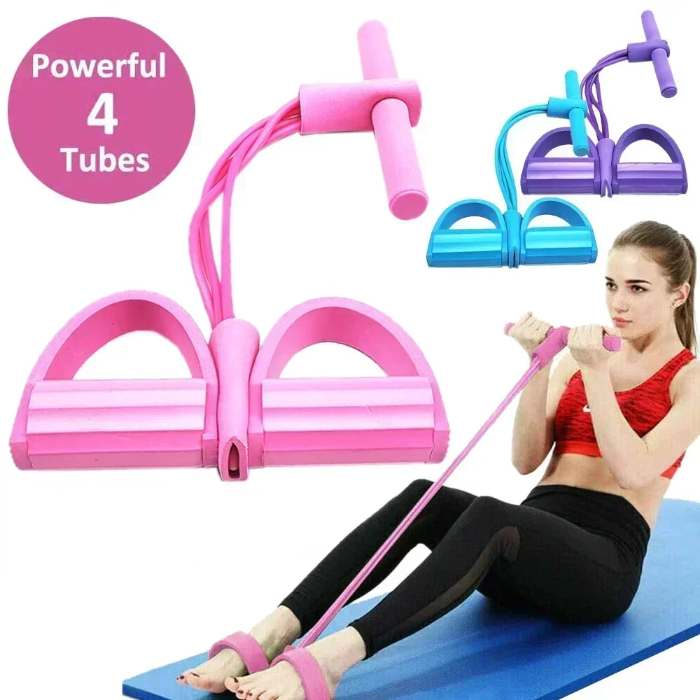 Pilates 4-Tube Elastic Pedal Puller Resistance Band – Portable Full-Body Fitness & Cardio Training