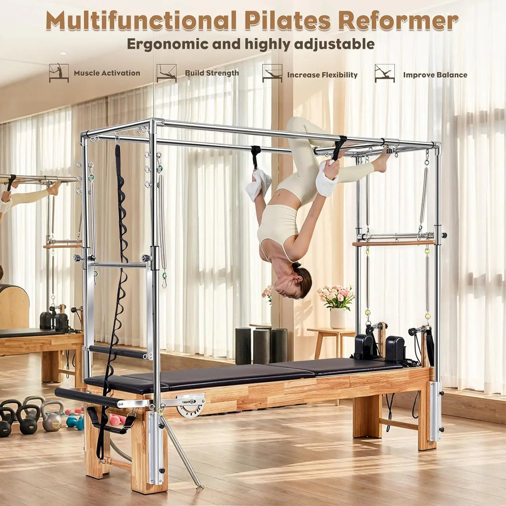 Pilates Reformer Machine with Cadillac Trapeze Table & Tower – Studio-Grade, Includes Mat, Sitting Box & Jump Board