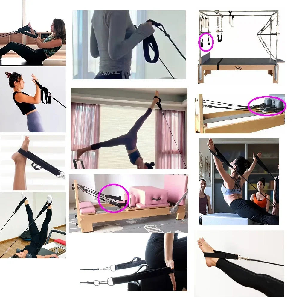 Pilates Double Ring Ankle Strap – Elastic Stretch Cord for Reformer Bed, Yoga & Resistance Training