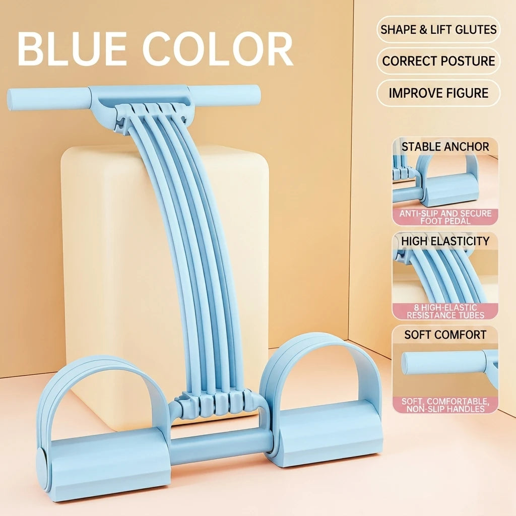 Pilates 8-Tube Resistance Bands Set – 3-in-1 Full Body Strength Training with Foot Pedal & Foam Handles