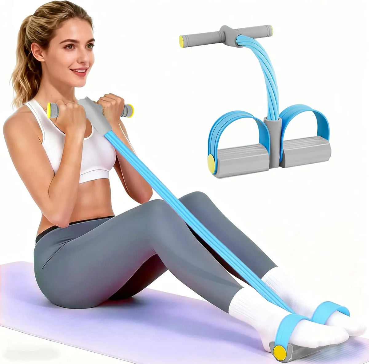6-Tube Resistance Band Set with Foot Pedal – Natural Rubber Pull Rope for Pilates & Strength Training