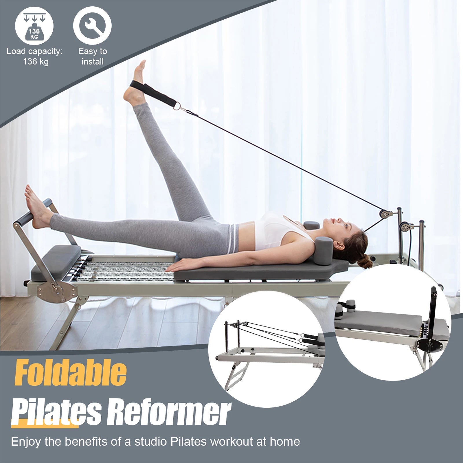 Home studio foldable Pilates reformer for a considered home practice product detail