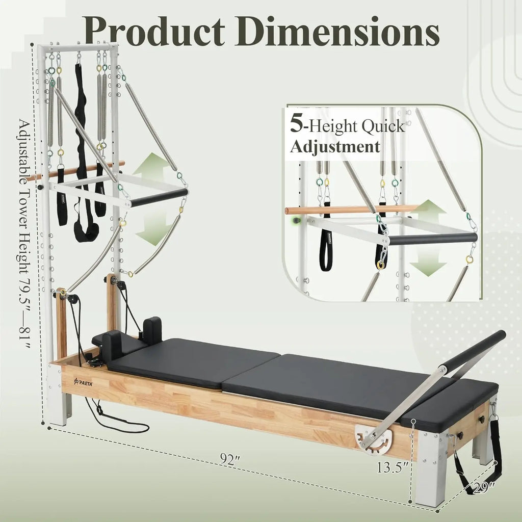 Wooden Pilates Reformer with Cadillac Trapeze Table – Oak Frame, Includes Sitting Box & Jump Board