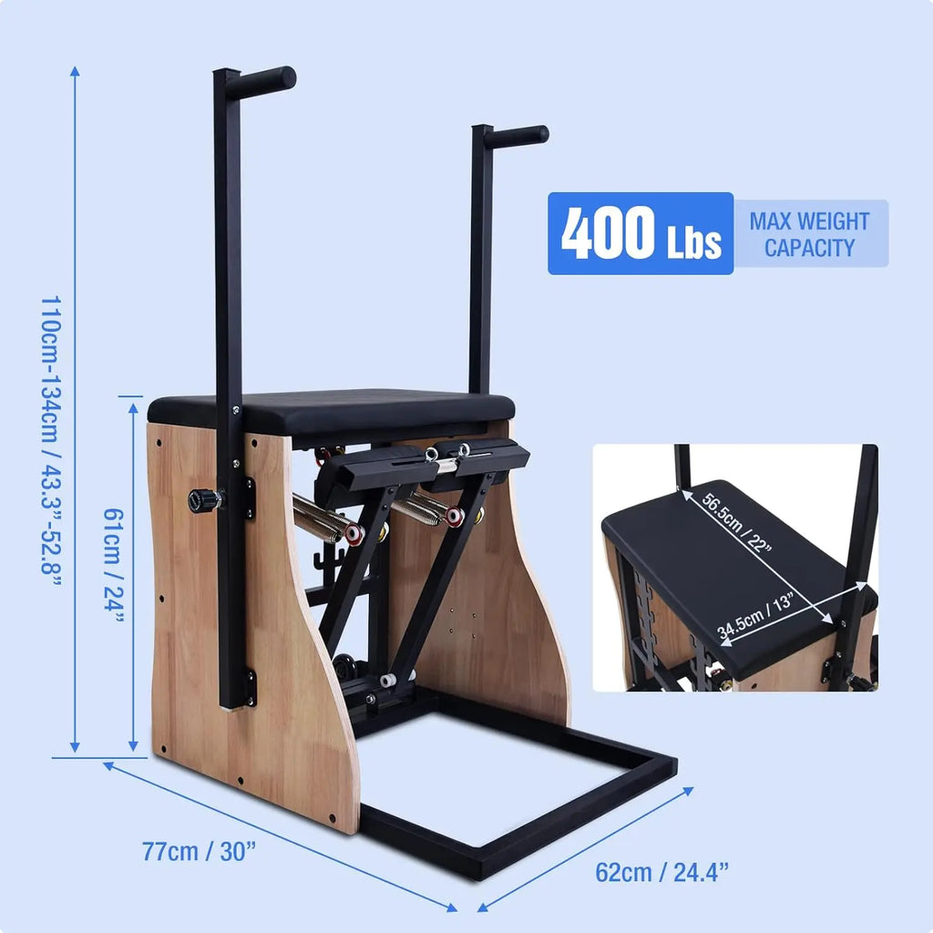 Pilates Combo Chair with Split Pedals & Handles – 4-Level Resistance, Solid Wood, 400 Lb Capacity