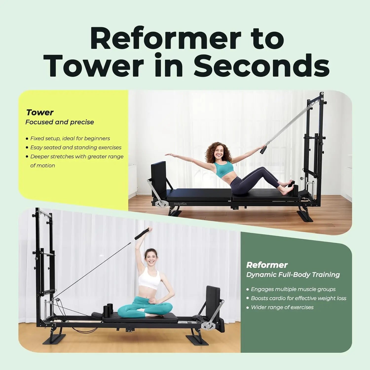 93" Foldable Pilates Reformer with Tower System – 3-in-1 Reformer/Tower/Cadillac, 500 Lb Capacity, Space-Saving