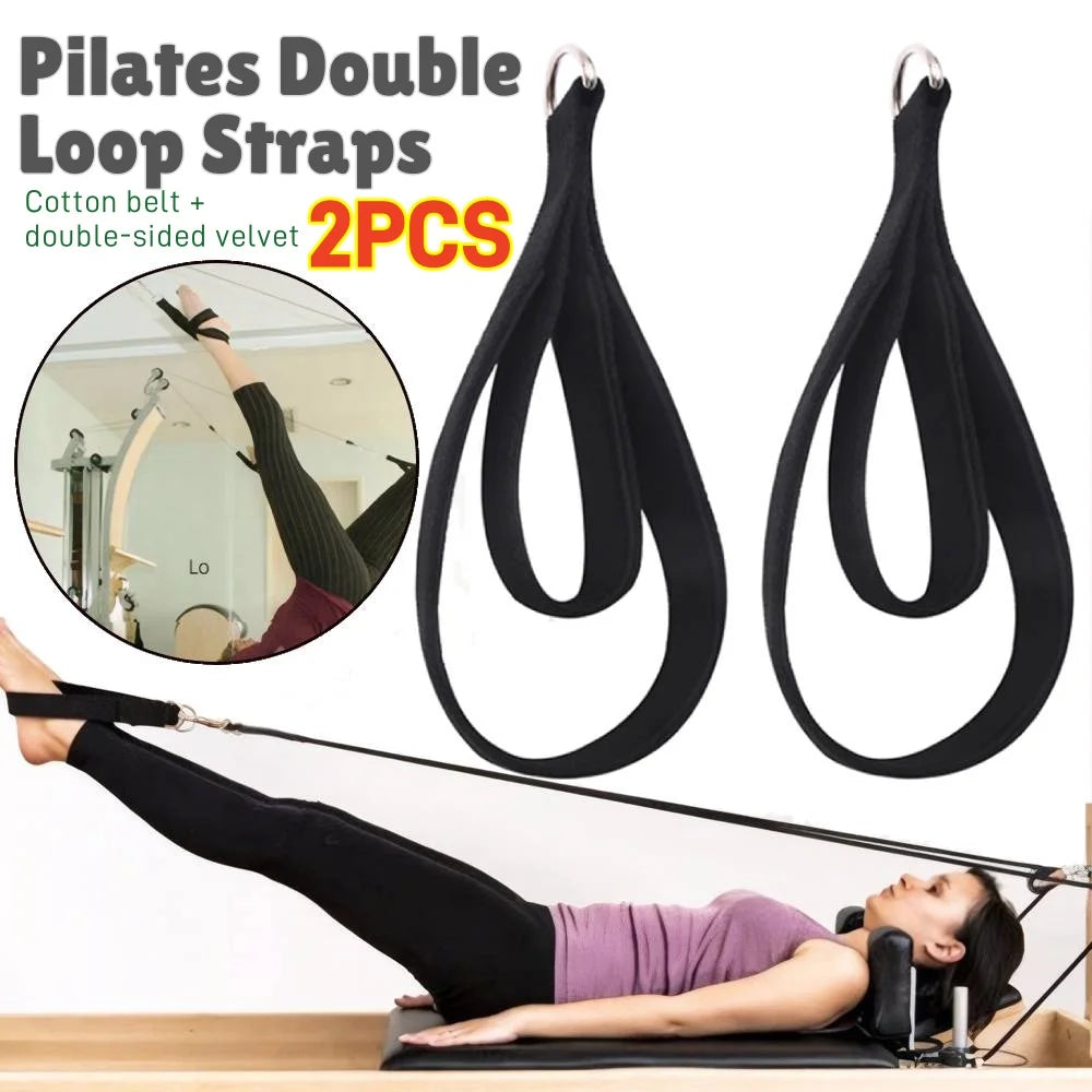 Pilates Double Loop Straps – Set of 2 with D-Ring for Reformer Hand & Foot Exercises