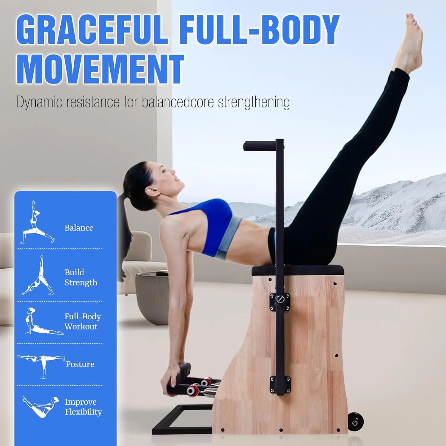 Pilates Combo Chair with Split Pedals & Handles – 4-Level Resistance, Solid Wood, 400 Lb Capacity