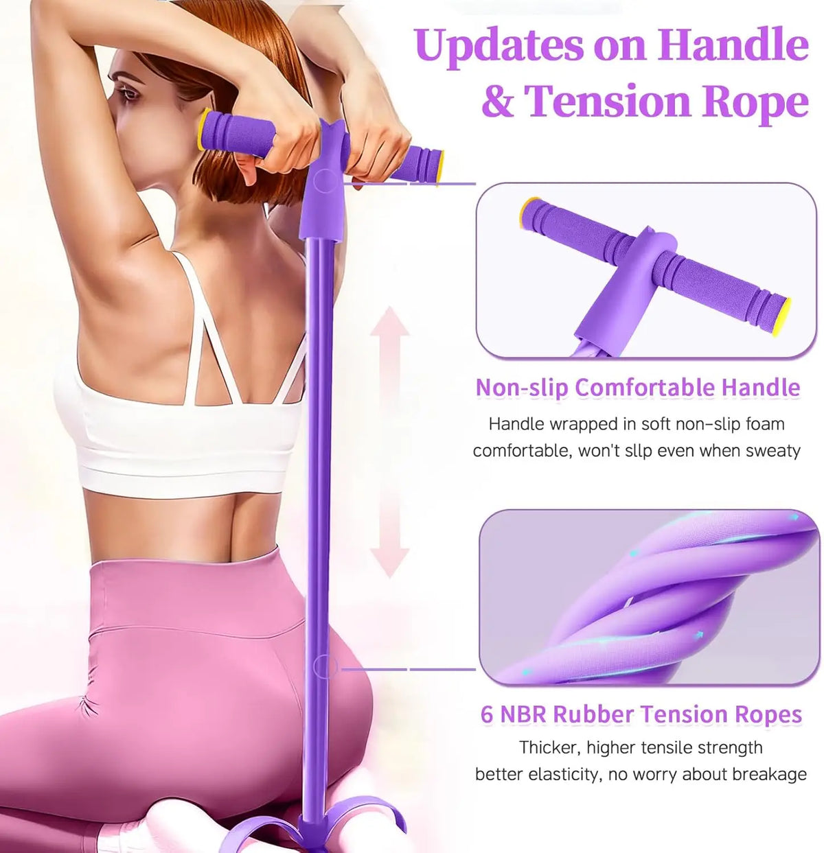 6-Tube Resistance Band Set with Foot Pedal – Natural Rubber Pull Rope for Pilates & Strength Training