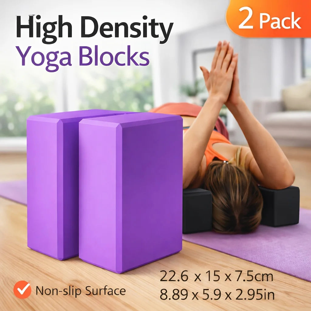 2-Pack Non-Slip High-Density Yoga Blocks – Foam Bricks for Pilates, Stretching & Balance