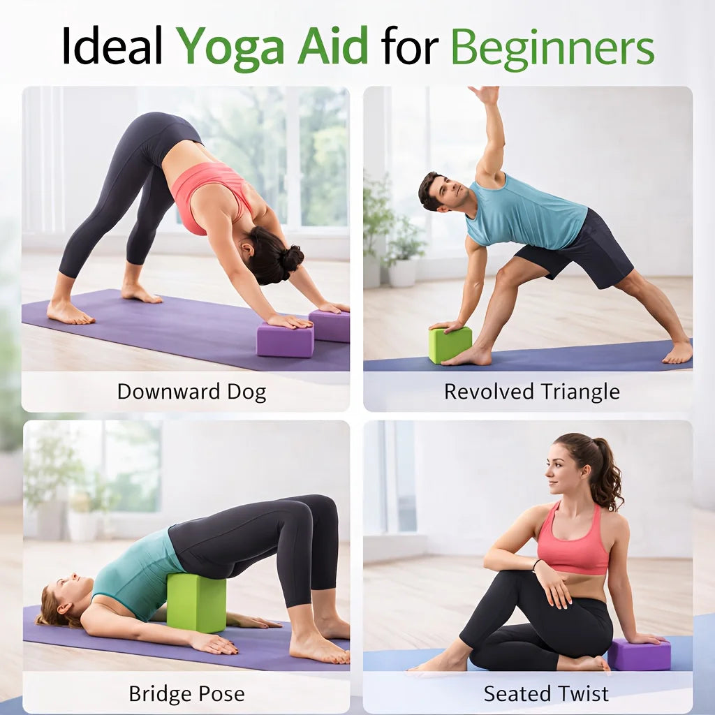 2-Pack Non-Slip High-Density Yoga Blocks – Foam Bricks for Pilates, Stretching & Balance