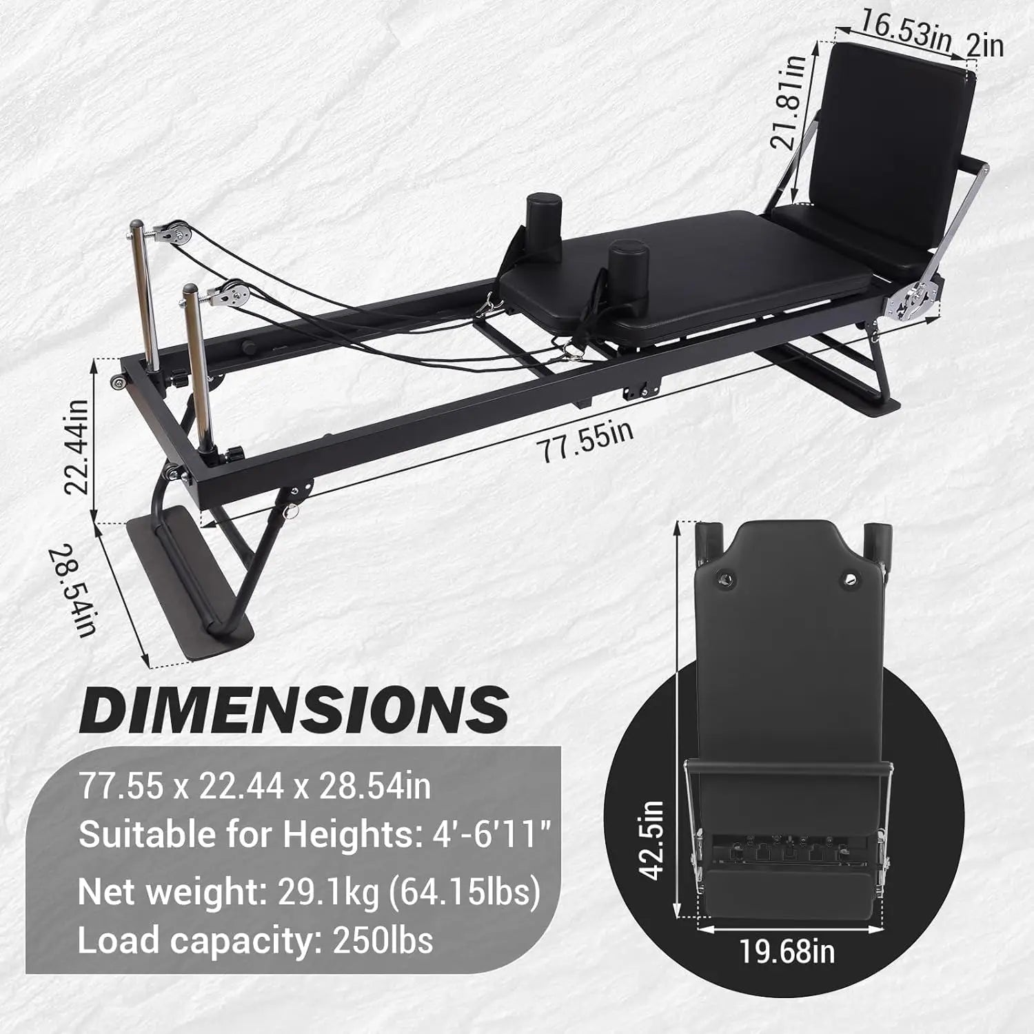 Adjustable Jump Board Pilates Reformer – Foldable Home Studio Machine product image