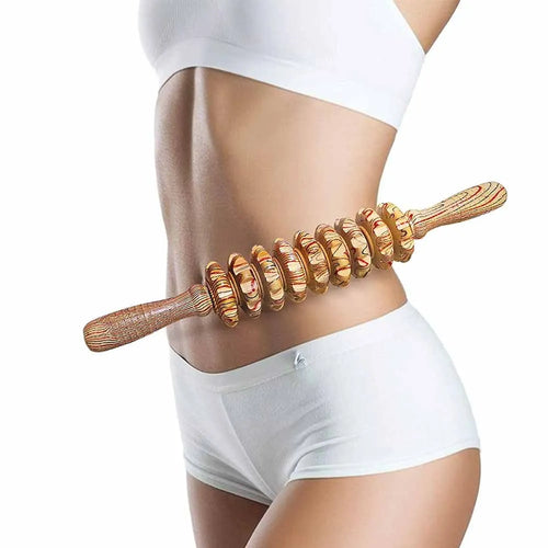 9-roller wooden body massager for manual self-massage