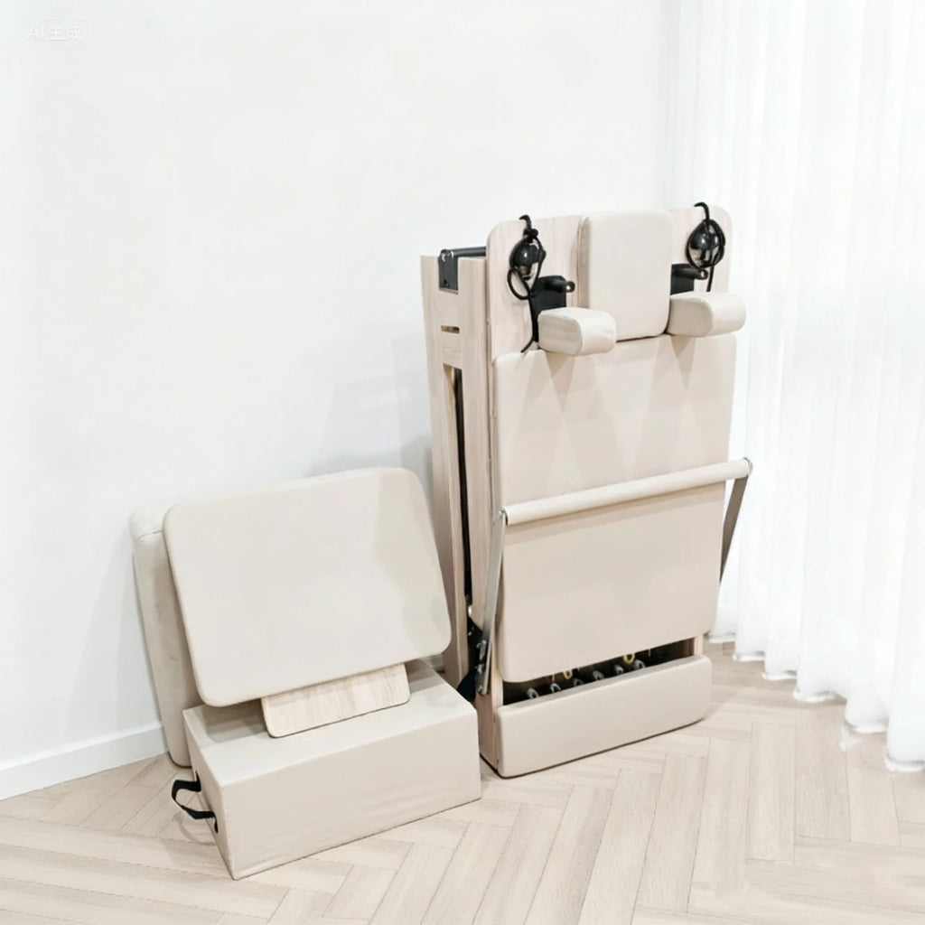 Wood Foldable Pilates Reformer – Natural Beech Home Studio Machine product image