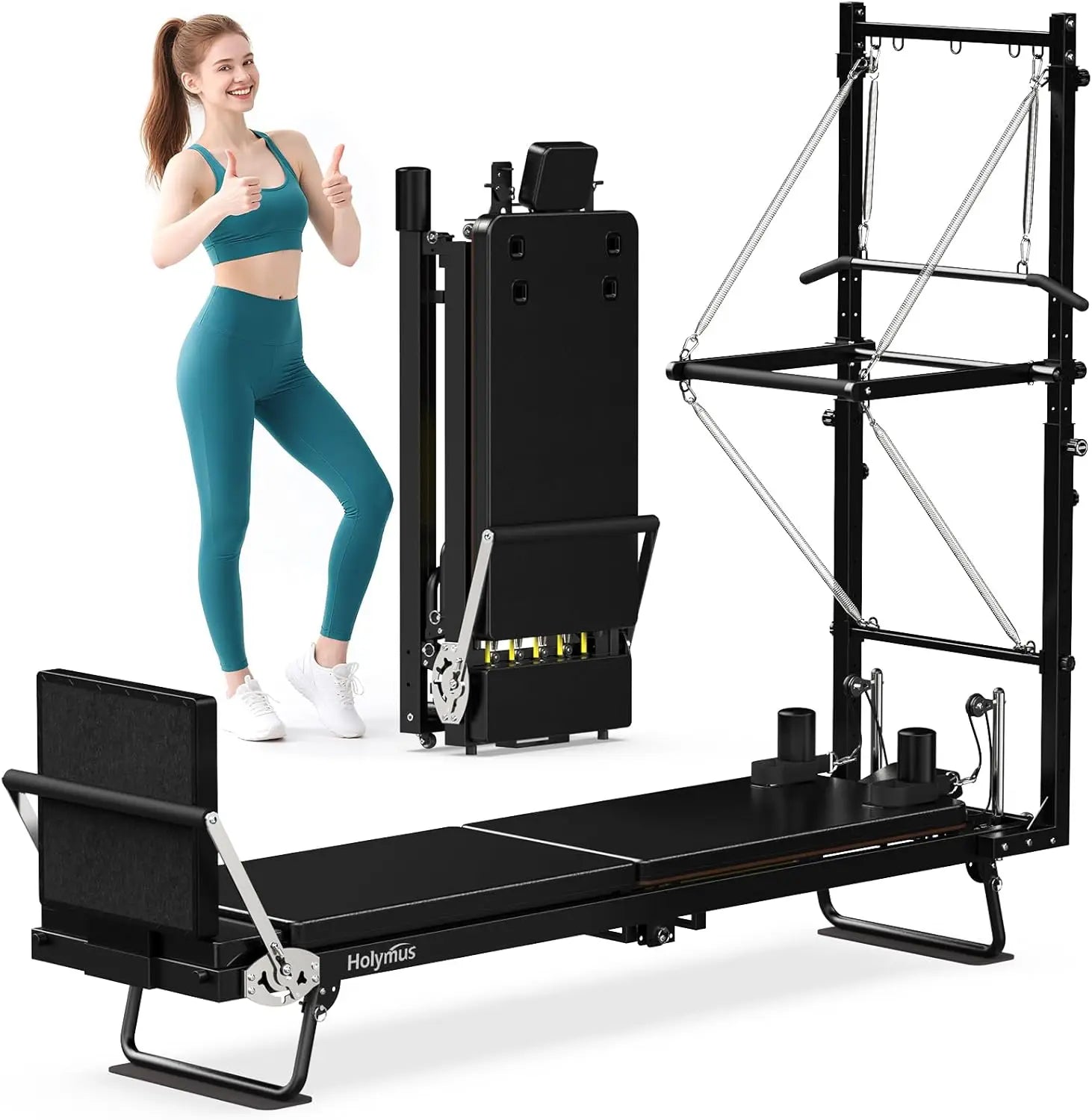 93" Foldable Pilates Reformer with Tower System – 3-in-1 Reformer/Tower/Cadillac, 500 Lb Capacity, Space-Saving