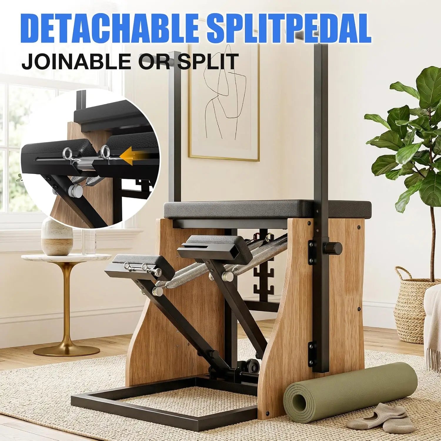 Pilates Combo Chair with Split Pedals & Handles – 4-Level Resistance, Solid Wood, 400 Lb Capacity